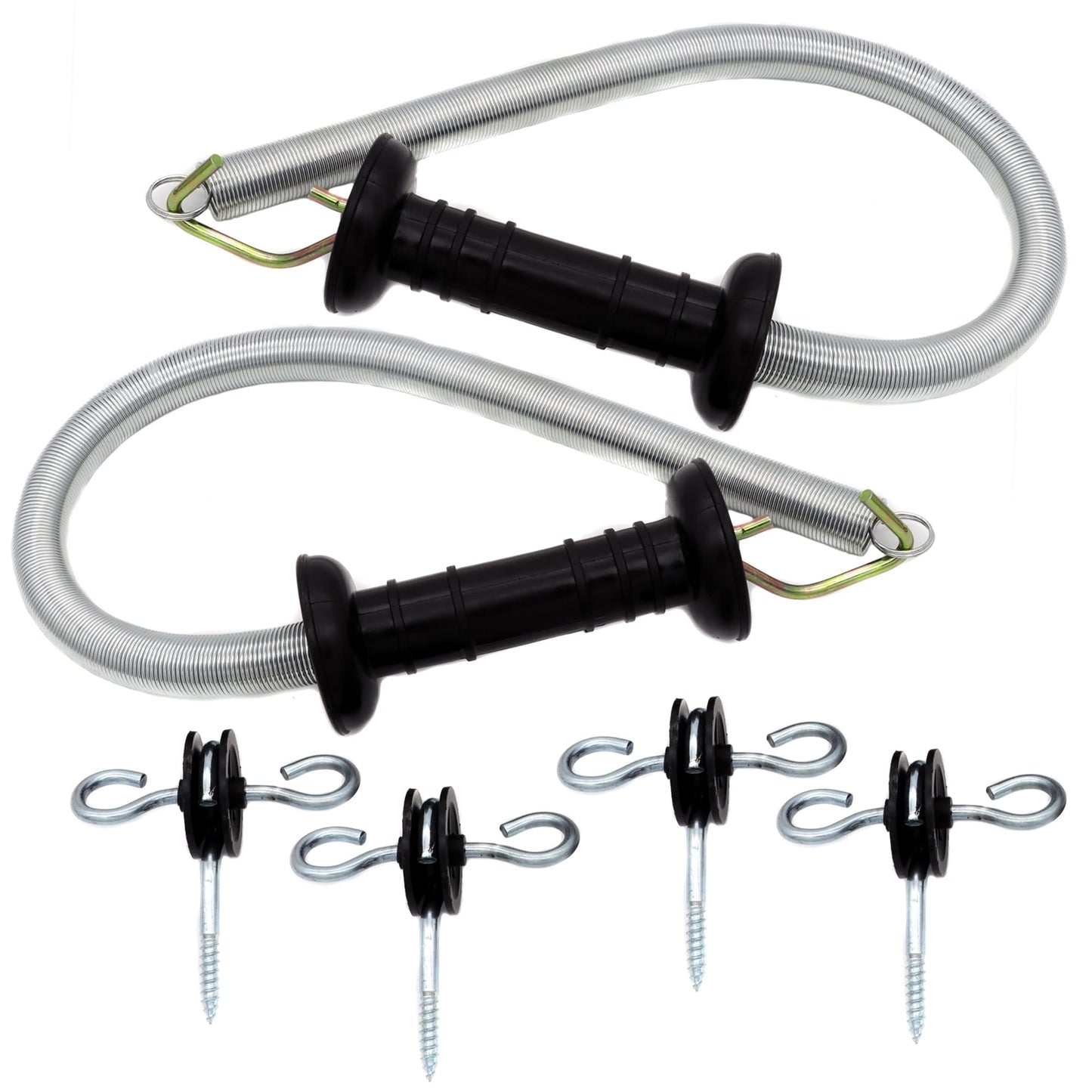 2 Set of Electric Fence Spring Gate Handles Kit, Electric Fence Handle Set with Anchors, 16-Feet Tension Spring (Black)