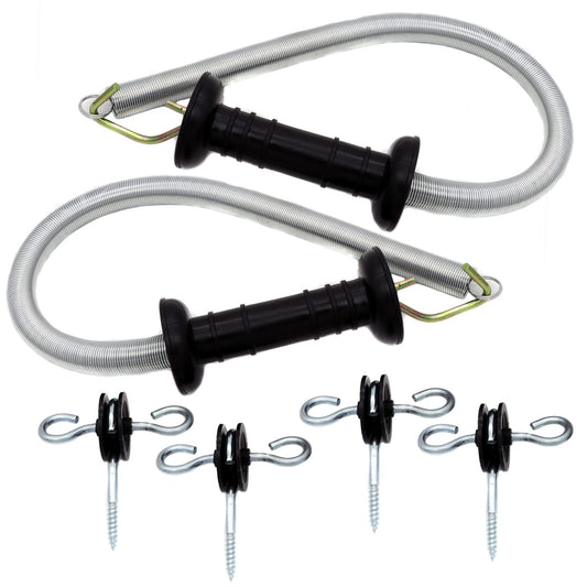 2 Set of Electric Fence Spring Gate Handles Kit, Electric Fence Handle Set with Anchors, 16-Feet Tension Spring (Black)