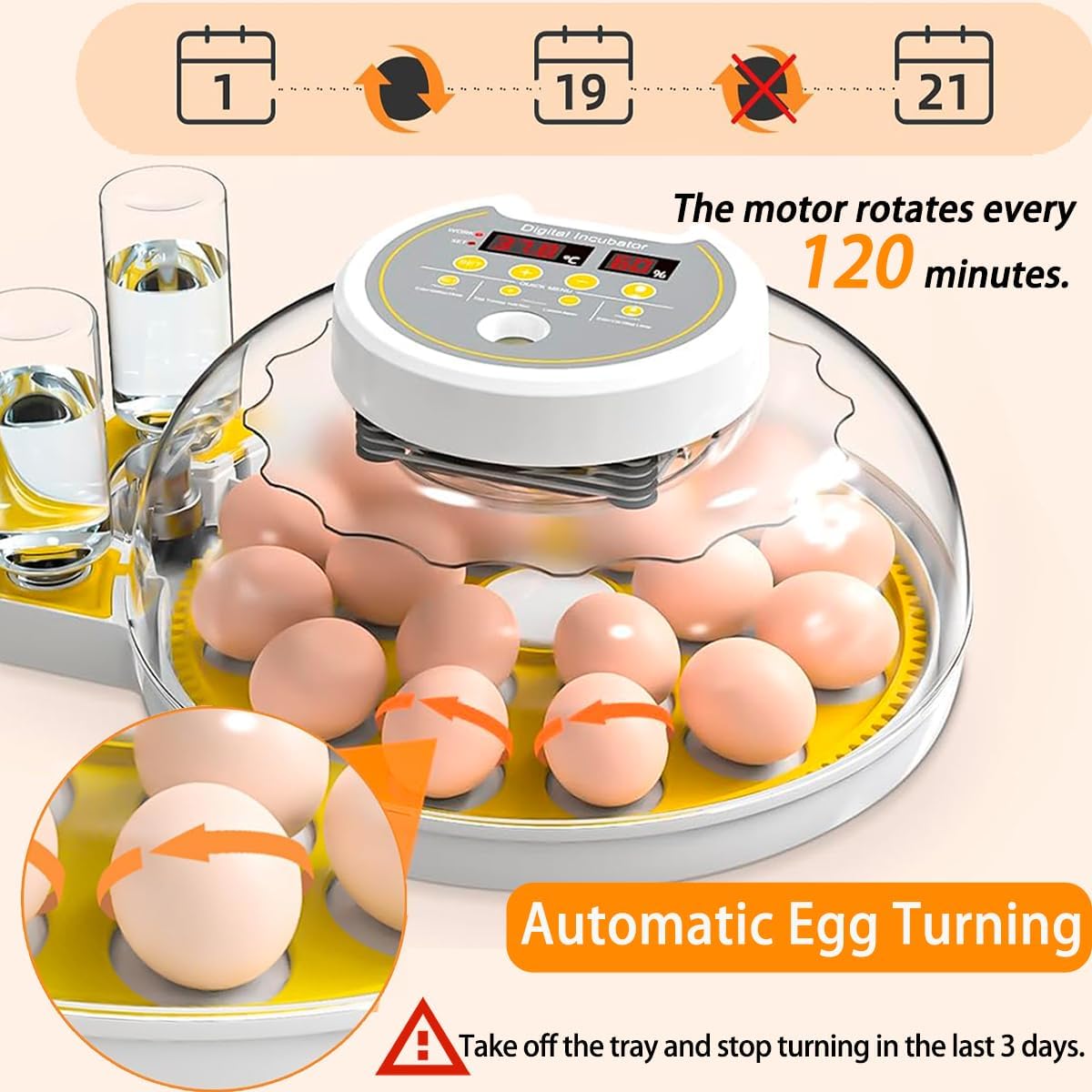 DEZHXHE 18/60 Incubator for Hatching Eggs, Egg Incubators with Humidity Display, Egg Candler, Automatic Egg Turner, Poultry Egg Incubator for Hatching Chicken Duck Goose Bird Quails- Yellow