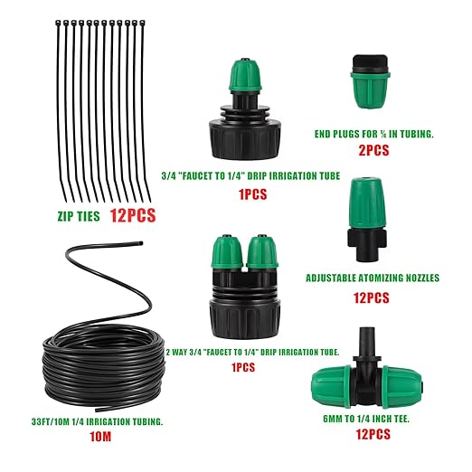 Misting Cooling System Greenhouse Misting System Automatic Garden Watering System Lock Barbed Drip Irrigation System with 1/4 inch Irrigation Tubing Mister for Patio Greenhouse Garden,Lawn.
