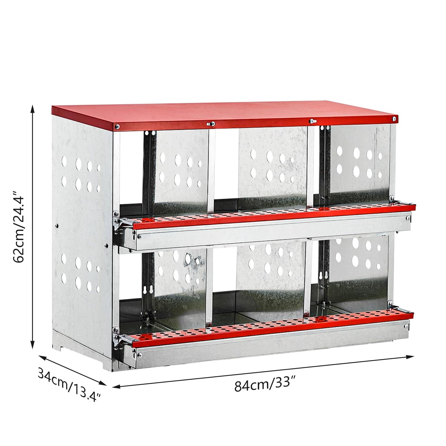 Nesting Boxes for Chickens, 6 Compartment Roll Out Away Chicken Nesting Boxes for Laying Eggs, Nesting Gift Boxes for Hens Duck Poultry, Metal Heavy Duty Chicken Coop with Perch