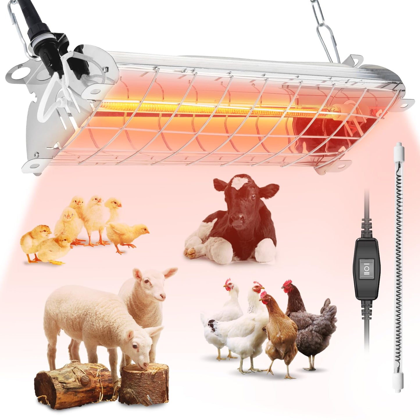 Large Chicken Coop Heater Lamp 60 Chicks, 400W Carbon Fiber Chicks Brooder Heater Plates, Adjust 2 Mode Temp&Hanging Height for Coop Brooder Box Supplies Livestock Heating Warm Poultry House14x5.5x3IN