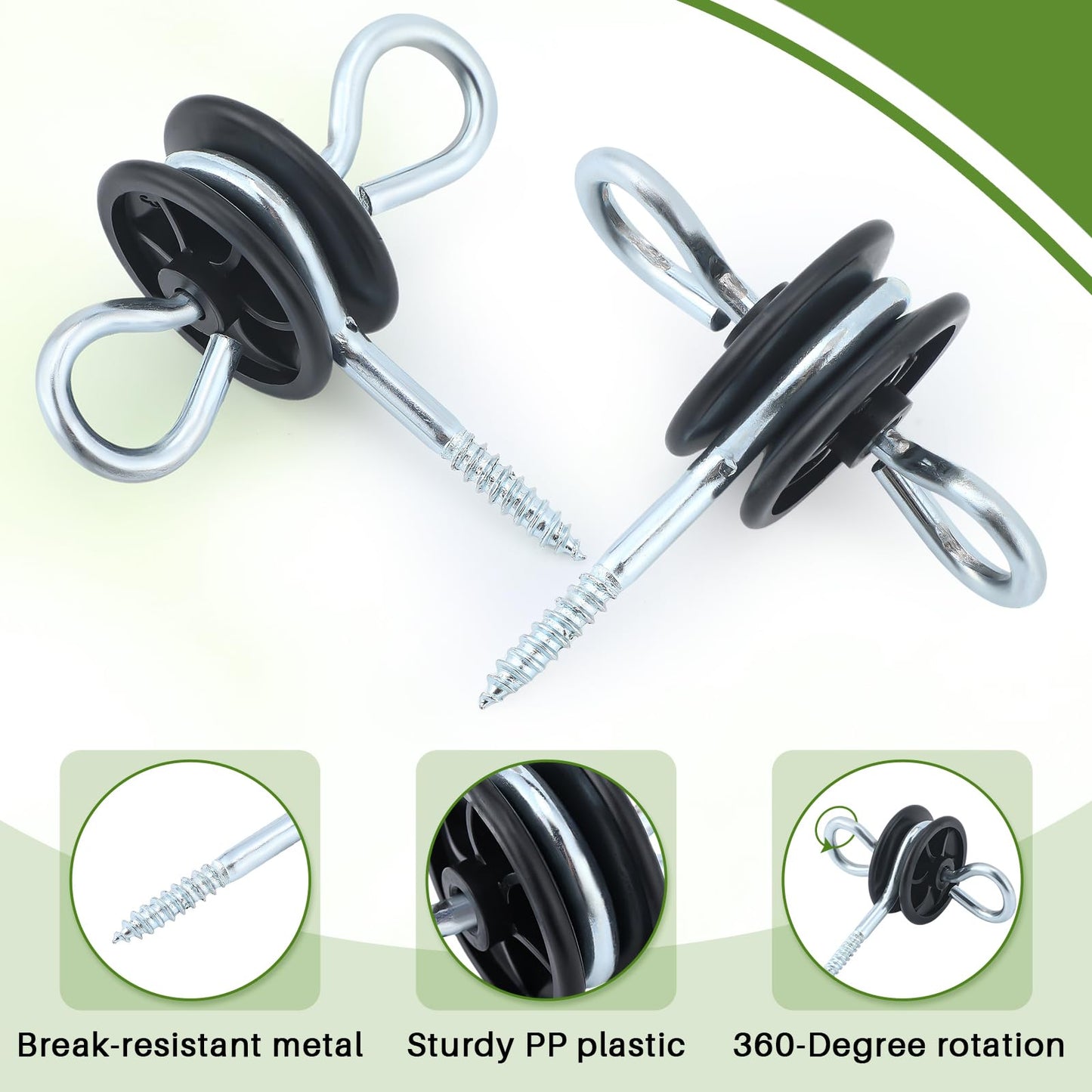 Hicarer 4 Set Electric Fence Spring Gate Handles Kit, Fence Handles with Spring, Corner End Screw-in Ring Insulators, 16 Feet Retractable Electric Gate, Black