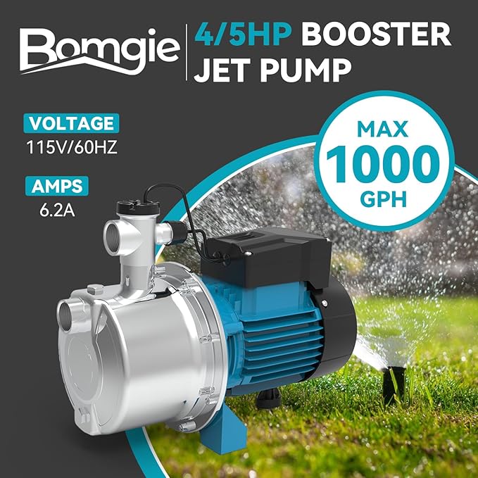 4/5 HP Smart Control Booster Jet Pump, 1000 GPH 115V Stainless Steel Shallow Well Pump with Automatic On/Off for Home, Garden, Farm Irrigation, and Sprinkler Systems, Enhanced Water Pressure