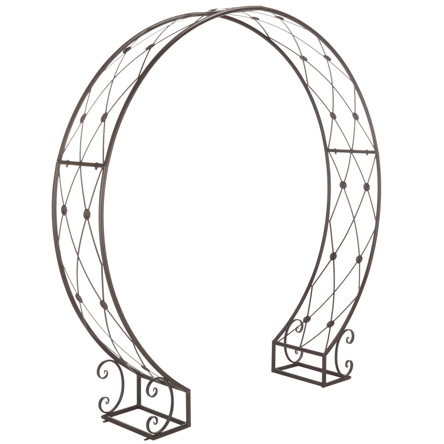 SAFAVIEH Outdoor Collection Mizell Rustic Brown Lattice Wrought Iron Moon Gateway Arbor
