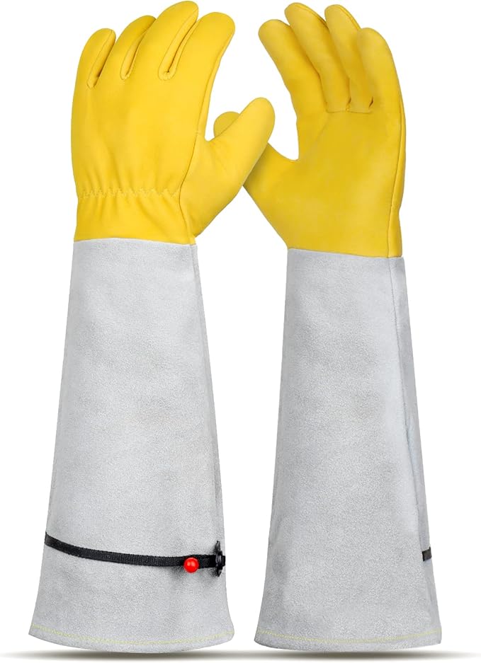 Rose Pruning Gloves for Men/Women, Long Gardening Gloves Thorn Proof, Cactus Glove, Goatskin Leather Planting Gauntlet Garden Working Glove, Gardening Gifts for Gardeners (Small)