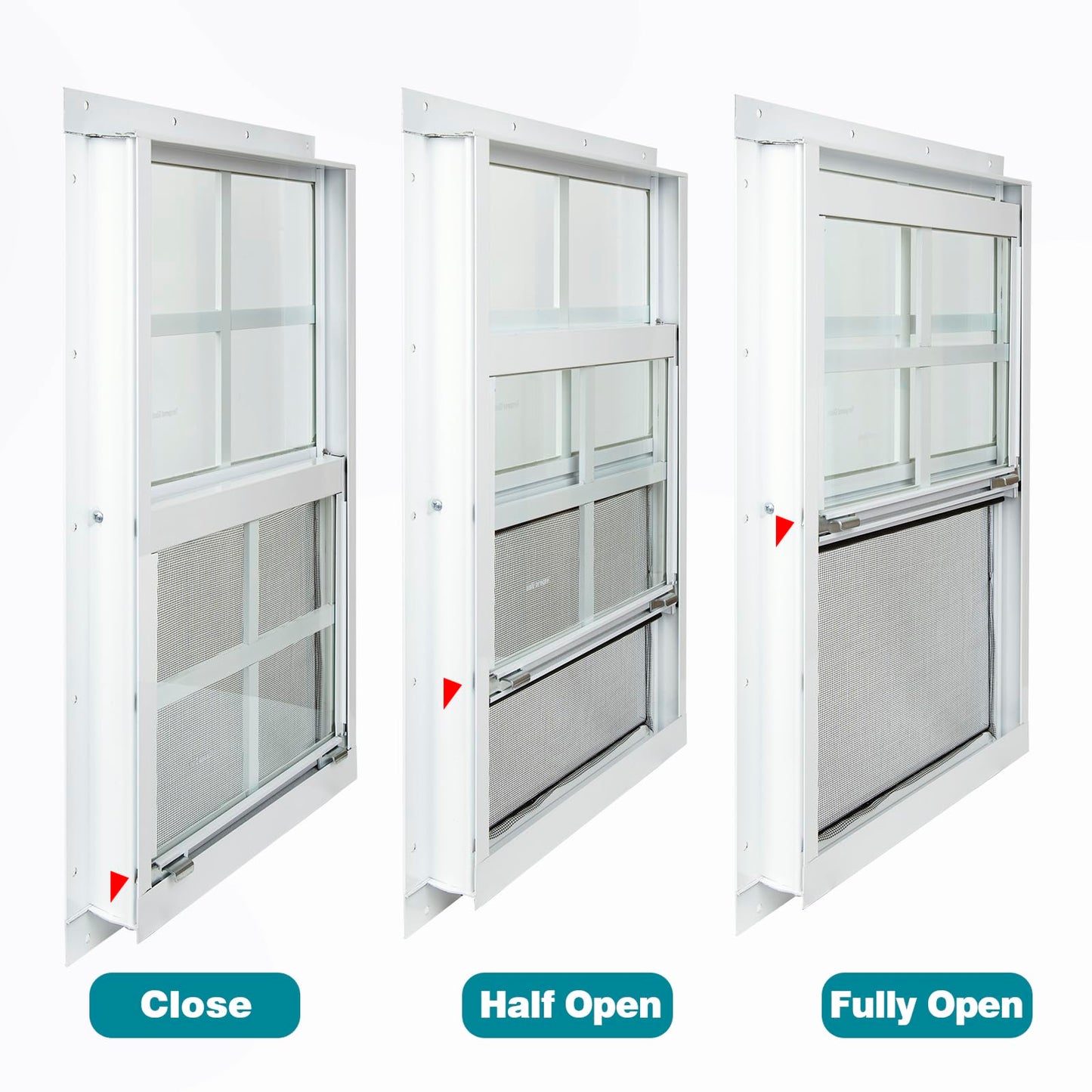Melkus 2 Pack Shed Windows 24''x36'' Flush Mount Chicken Coop Windows with Tempered Glass and Screen, Sliding Windows for Chicken Coop, Shed, Garage, Playhouse, Barn,Greenhouse, White