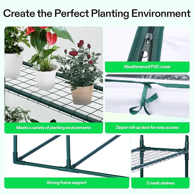 VIVOSUN Transparent 57 x 29 x 77-Inch Mini Walk-in Green House with Windows and Anchors, Plant Garden Hot House