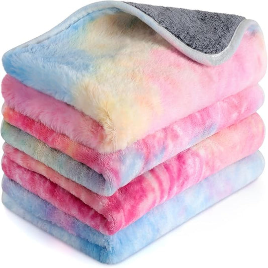 Reginary 4 Pcs Waterproof Guinea Pig Blankets Washable Small Animal Fleece Bedding Absorbent Guinea Pig Cage Liners Reusable Pet Pee Pad Sleep Mat for Hamster Ferret(Tie Dye Pattern,24 x 16 Inch)