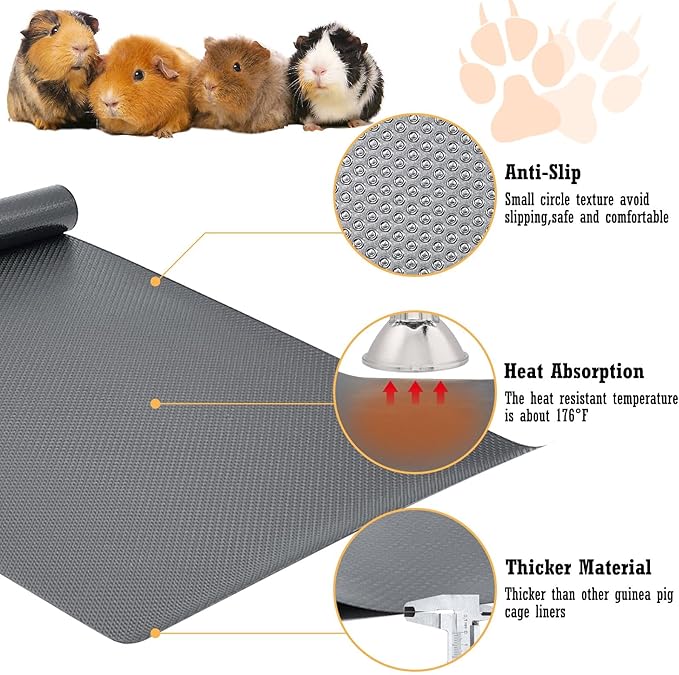 Hamiledyi Guinea Pig Cage Liner Reusable Guinea Pig Bedding Easily Cut to Suit Cage Washable and Anti Slip Guinea Pig Pee Pads for Small Animal Hamster Rat Rabbit Chinchillas (18" x 79" Gray)
