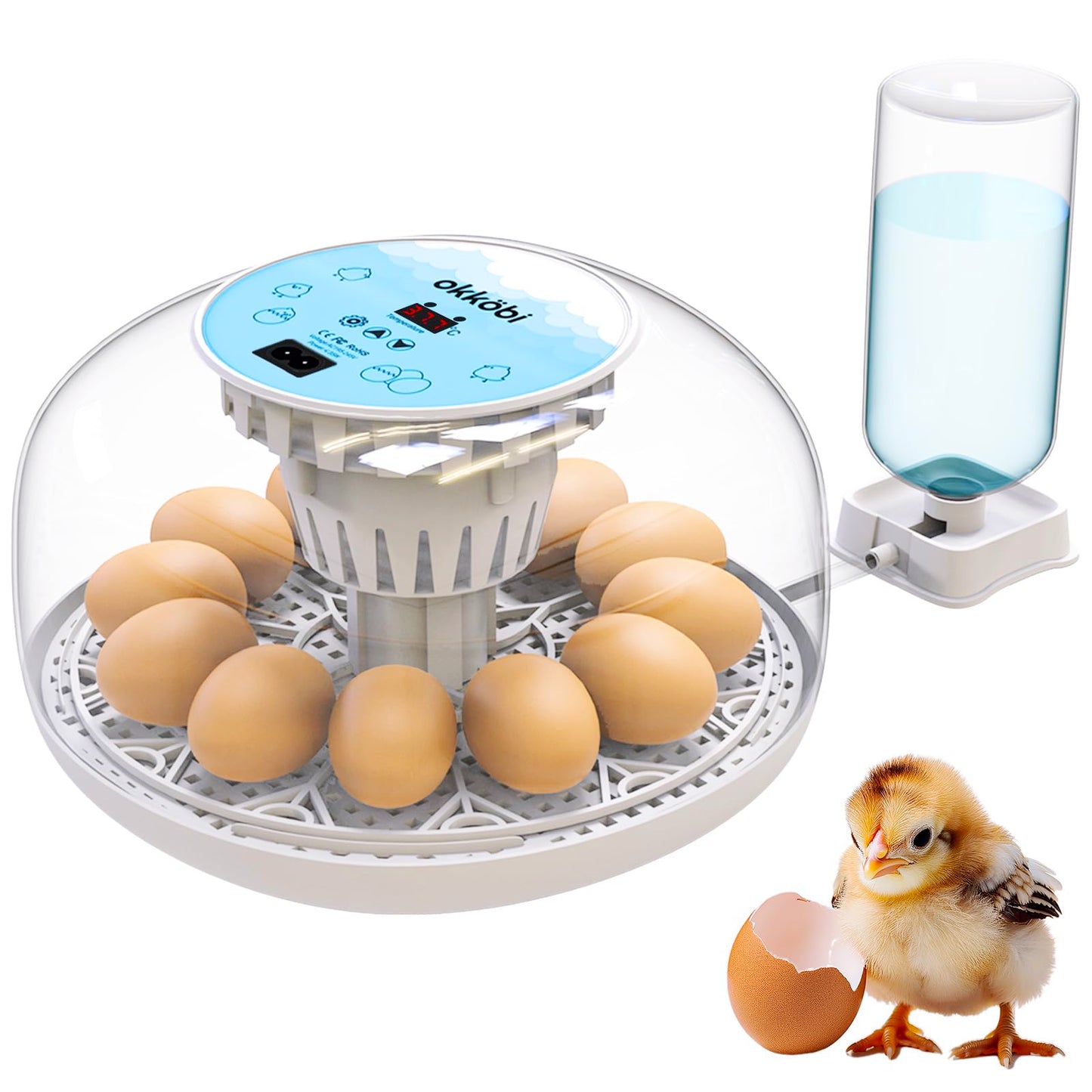 Okkobi M12 | Egg Incubator with Automatic Egg Turning and Humidity Control - 12/24 Eggs, 360° View, Easy to Use and Clean - Egg Incubators for Hatching Eggs - Incubadora de Huevos de Gallina