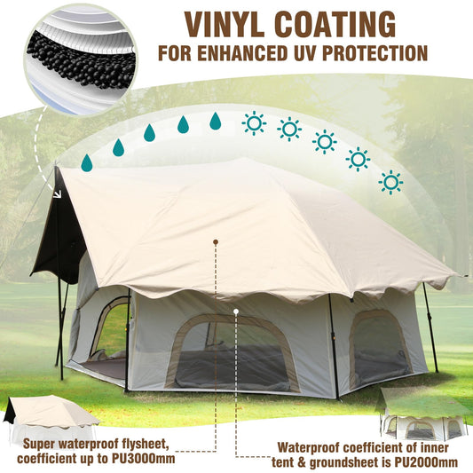 Chihee Camping Tents Pop-Up Stand-up Tent, Family Cabin Tent with Awning Porch 3-Person Outdoor Shelter with Screen Room Large Capacity, Waterproof and Windproof, Easy Setup,Traveling Hiking Picnic