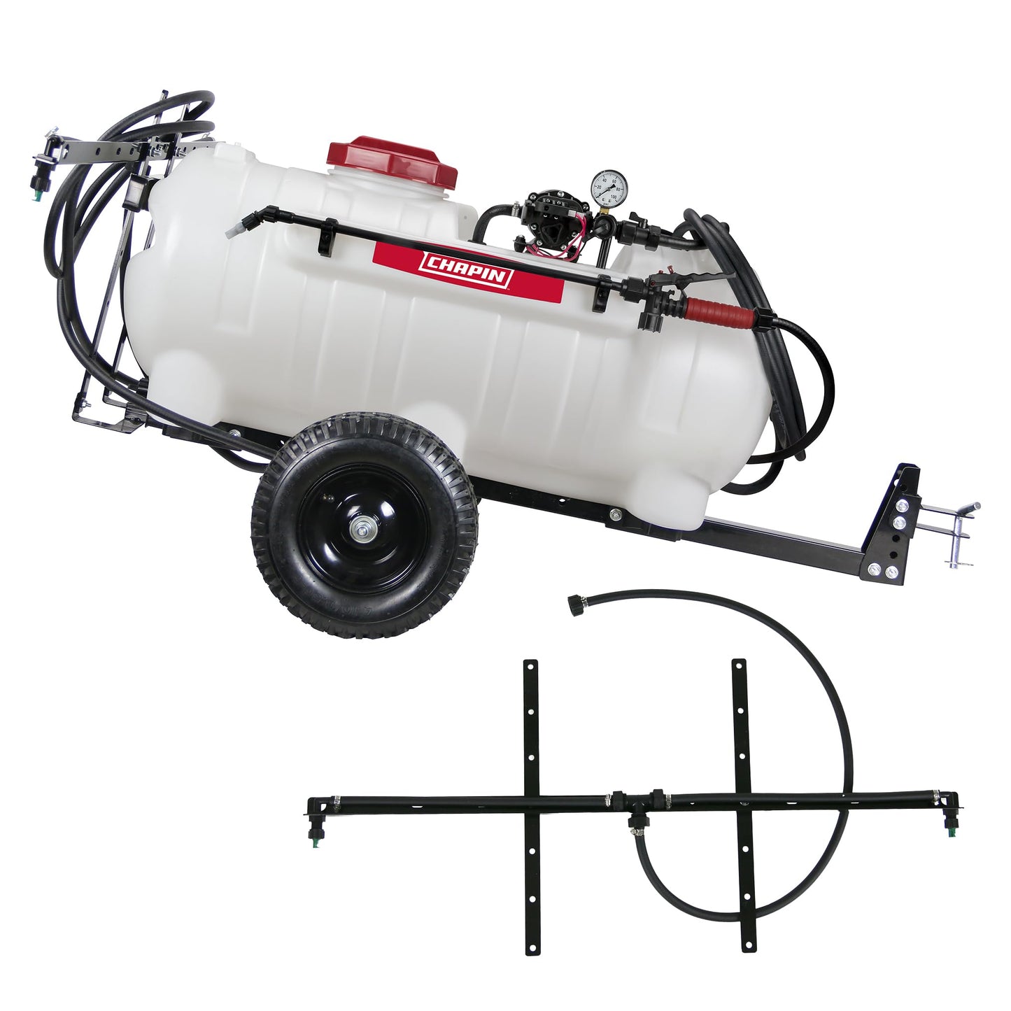 Chapin 97714: Made in The USA 25-Gallon Tow-Behind 2.5GPM/12V EZ Mount Deluxe Multi-Purpose ATV/UTV Tank Sprayer for Lawn & Garden, Farm & Acreage, Weed Control, w/ 2-Nozzle Spray Boom Attachment