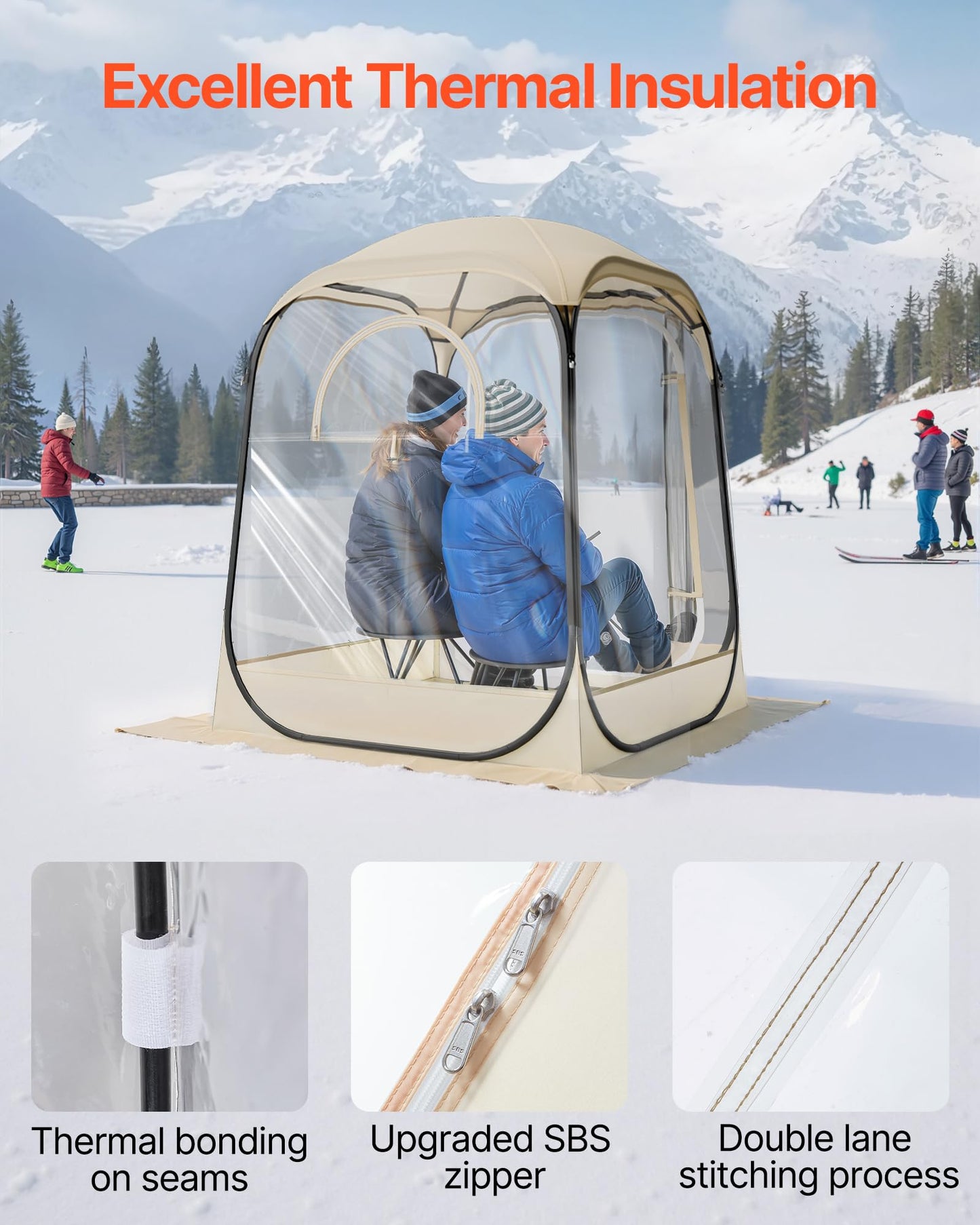 VEVOR Pop Up Sports Tent, 50x50x66.9 Instant Weather Proof Clear Tent for 2 Person, Portable Foldable Dome Shelter with Removable Floor Mat & Top Cover, for Watching Sports Events, Camping, Fishing