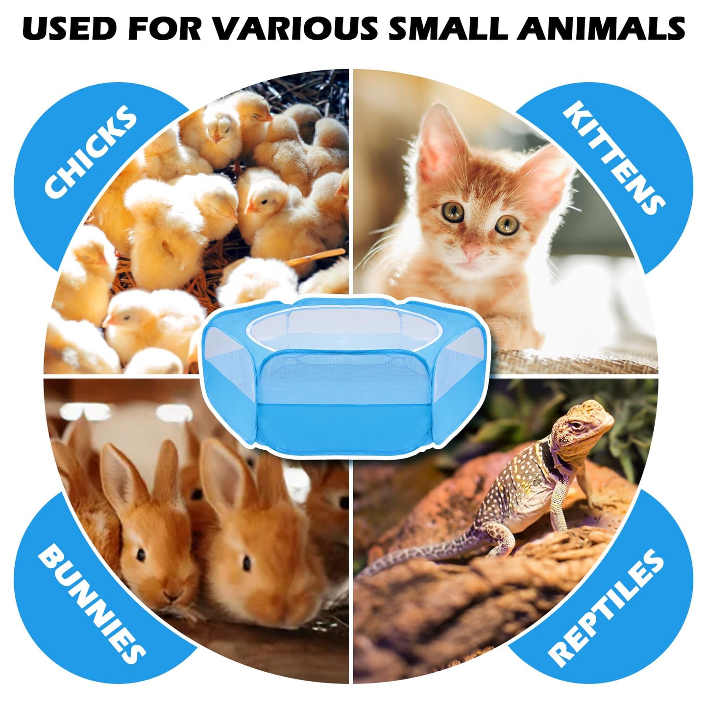 UWE Small Animal Playpen, Chicken Brooder Box with Cover Top, Portable Outdoor Exercise Pet Cage Tent, Waterproof Breathable Pet playpen Indoor for Chick Ktiien Bunny Hamster Guinea Pig, Blue