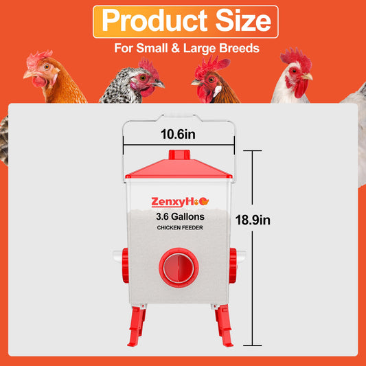 ZenxyHoC 2 * 3.6 Gallons Chicken Feeder Bucket with Handle, Anti Roost Cone and Adjustable Legs