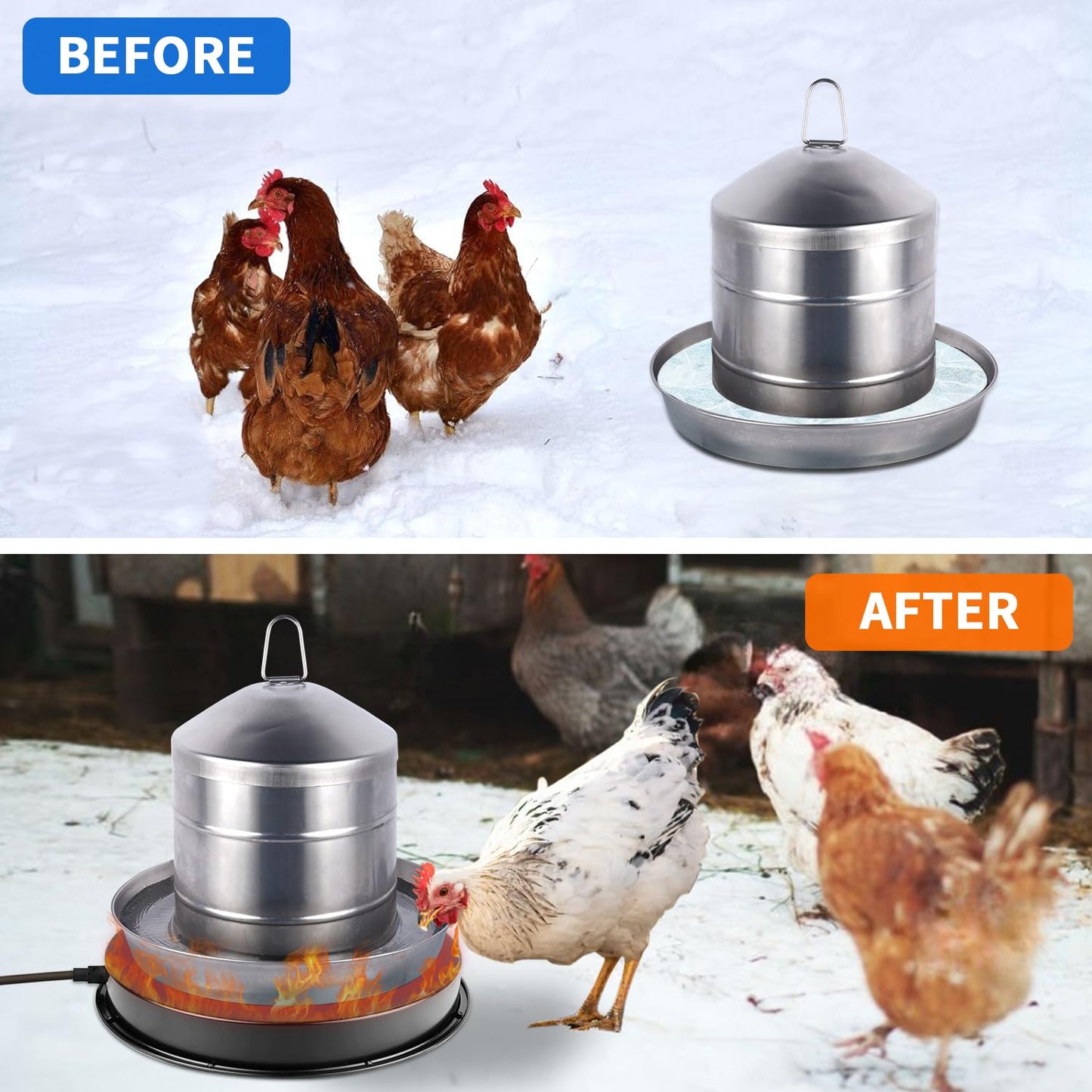 Chicken Water Heater for Winter, 110Watt Thermostat Heated Poultry Waterer Base with 9.8ft Power Cord，Suitable for Poultry Waterer (Black, 11INCH-2PACK)