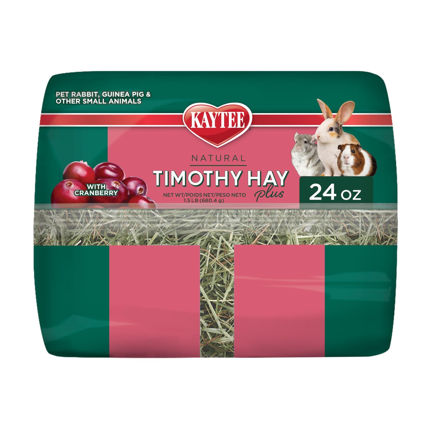 Kaytee All Natural Timothy Hay Plus Cranberries For Guinea Pigs, Rabbits & Other Small Animals, 24 Ounce