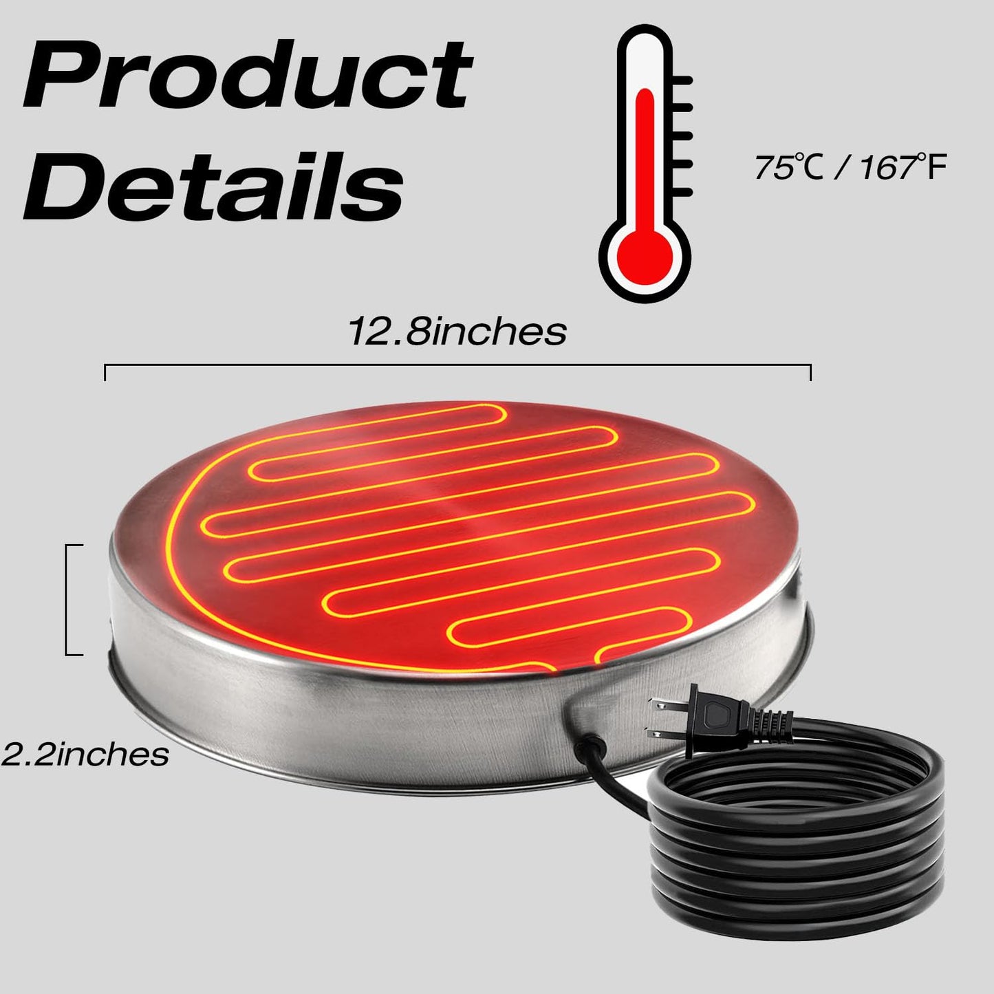 H&G lifestyles Chicken Water Heater Base for Chicken Waterer Poultry Drinker Heated Water Stainless Steel Heater for Winter Deicer Poultry Care