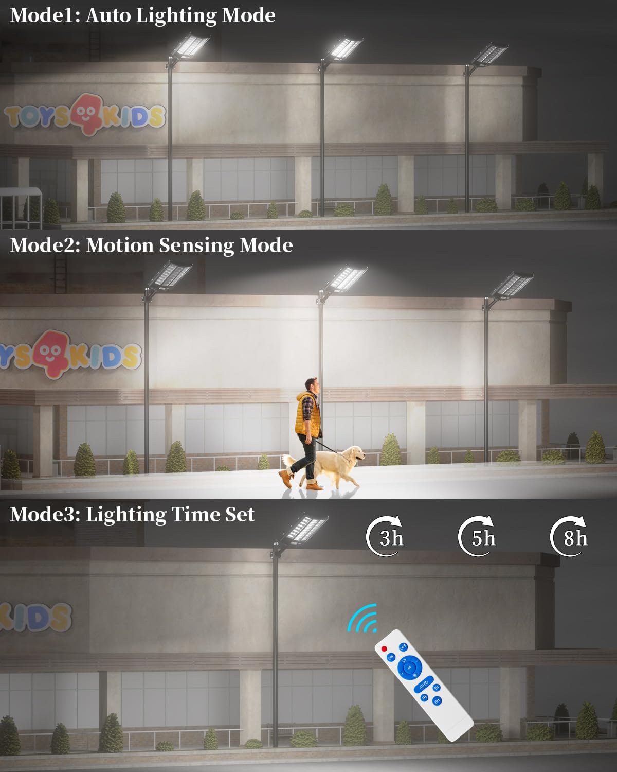Ofuray Of-8800W Solar Street Lights Outdoor, 6500k Solar Security Flood Parking Lot Lights Dusk to Dawn,IP67 Waterproof Led with Remote Control Motion for Street,Court,Barn