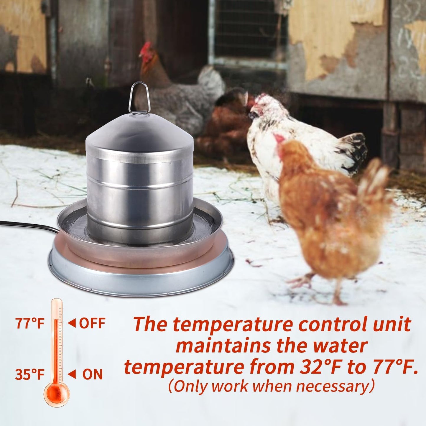 GUEOQTC 2Pack Chicken Water Heater for Winter，110Watt Heated Poultry Waterer Base,with Thermostat and 9.8ft Power Cord, Dia.11in