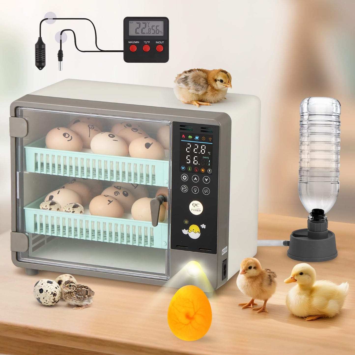 Proshine Incubators for Hatching Eggs, 24 Egg Incubator, Automatic Turning with Temperature & Humidity Control, Temp Display, for Chicken Duck Quail Goose Pigeon