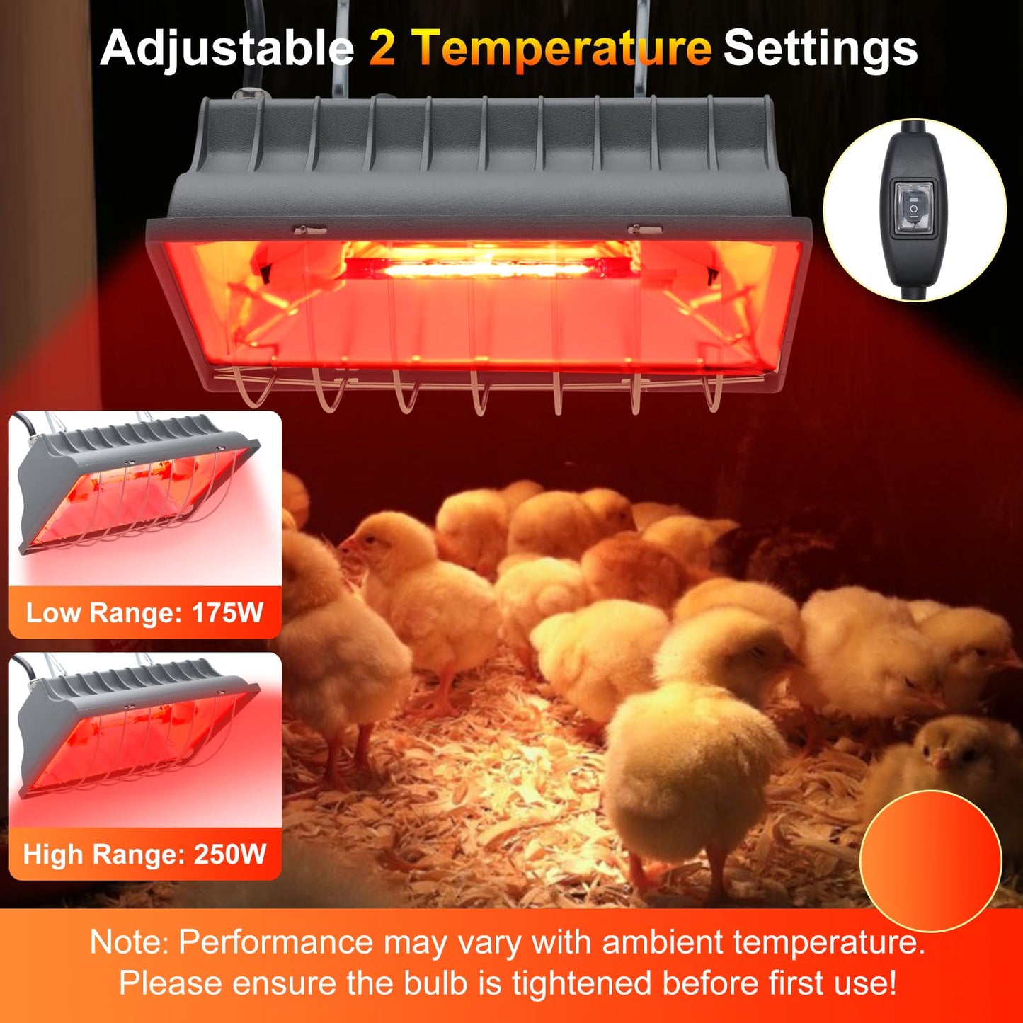 Chicken Coop Heater Lamps 250W, Upgraded Winter Brooder Heating Warmer Plate for Chicks Hens, Adjustable Temperature Hanging Heat Lamp with Lampshade and Chains for Ducks, Poultry House
