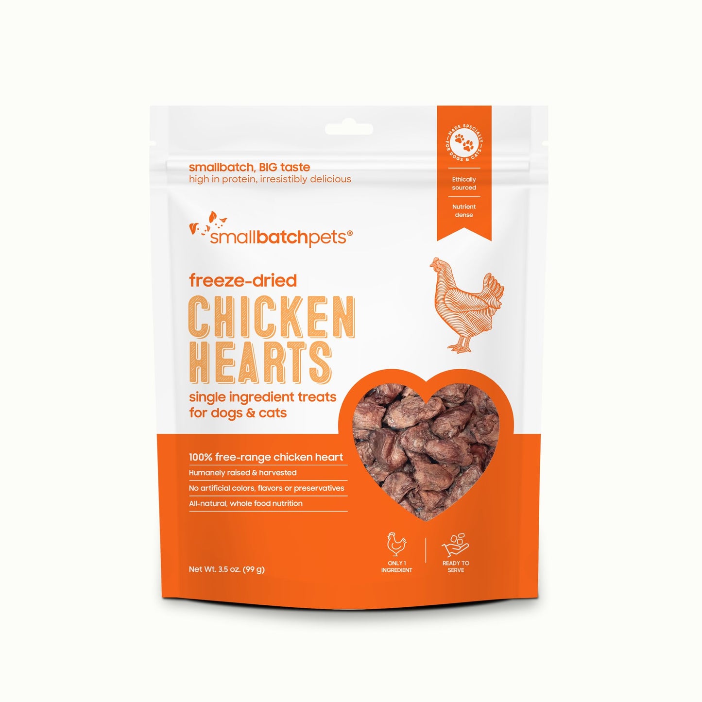 smallbatch Pets Premium Freeze-Dried Chicken Heart Treats for Dogs and Cats, 3.5 oz, Made and Sourced in The USA, Single Ingredient, Humanely Raise Meat, No Preservatives or Anything Artificial Ever