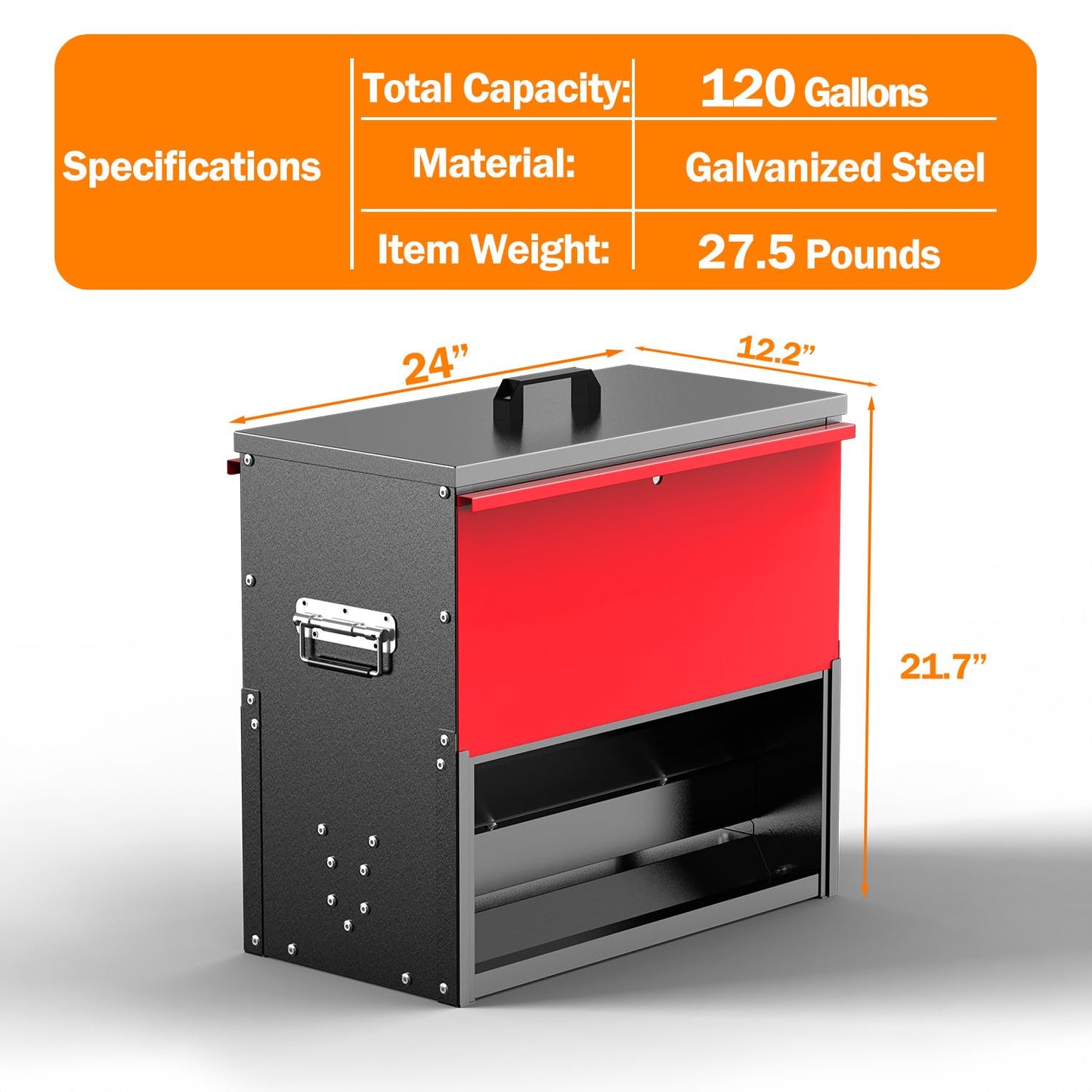 BUYYAH 100lb Capacity Chicken Feeder, Metal Poultry Feeder, No Waste Waterproof Chicken Feeder, Suitable for Geese, Ducks, Turkeys, Quails