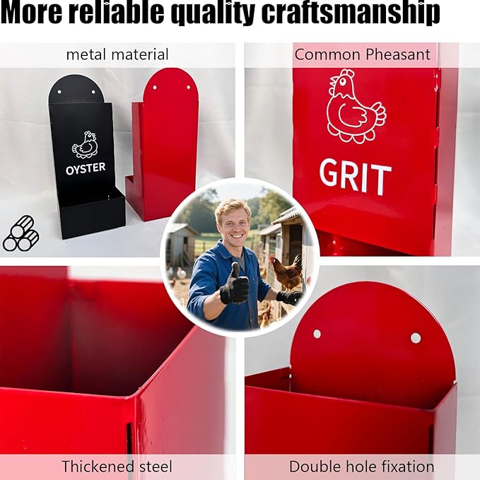 2PS Metal Chicken feeders, Oyster Shell and Grit Feeder, Large Capacity Chicken coop Accessories for Rust Prevention, Comes with Installation Tools, Suitable for breeding Farms and Farms