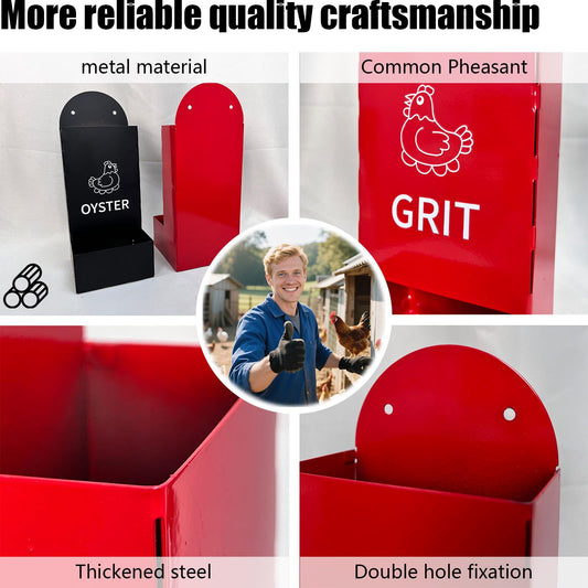 2PS Metal Chicken feeders, Oyster Shell and Grit Feeder, Large Capacity Chicken coop Accessories for Rust Prevention, Comes with Installation Tools, Suitable for breeding Farms and Farms