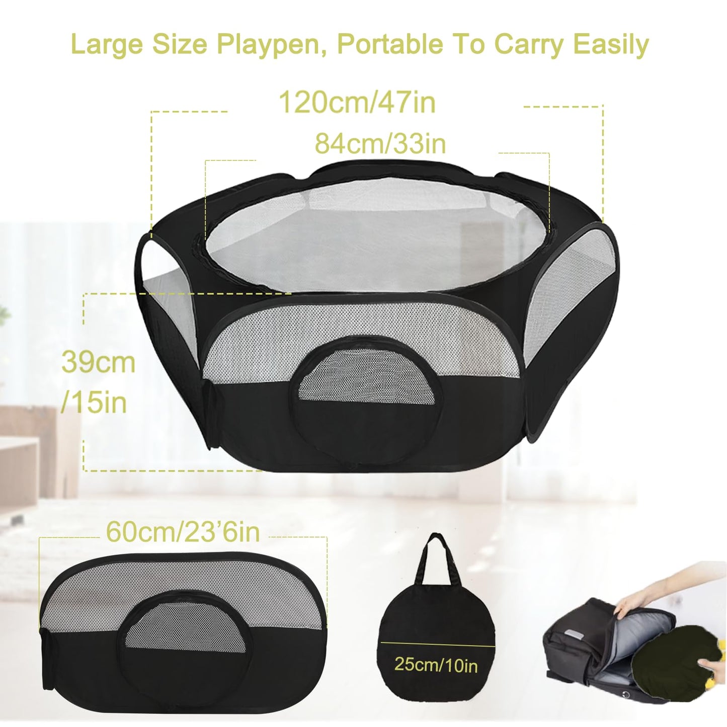 Deapeey Small Animal Playpen, Portable Kitten Playpen with Double Covers, Pop Up Guinea Pig Playpen Indoor Outdoor Bunny Playpen for Rabbit, Hamster, Hedgehogs, Chinchillas, Ferret, Bearded Dragon