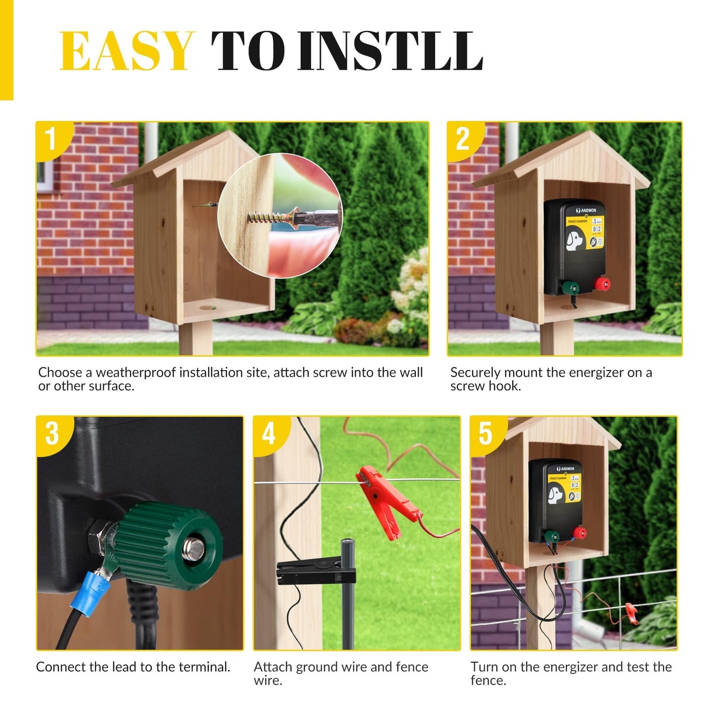 0.12 Joule Electric Fence, AC-Powered Electric Fence Charger for 2 Miles & 8 Acre Protection, Electric Fence Energizer Ideal for Gardens, Backyards & Small Livestock