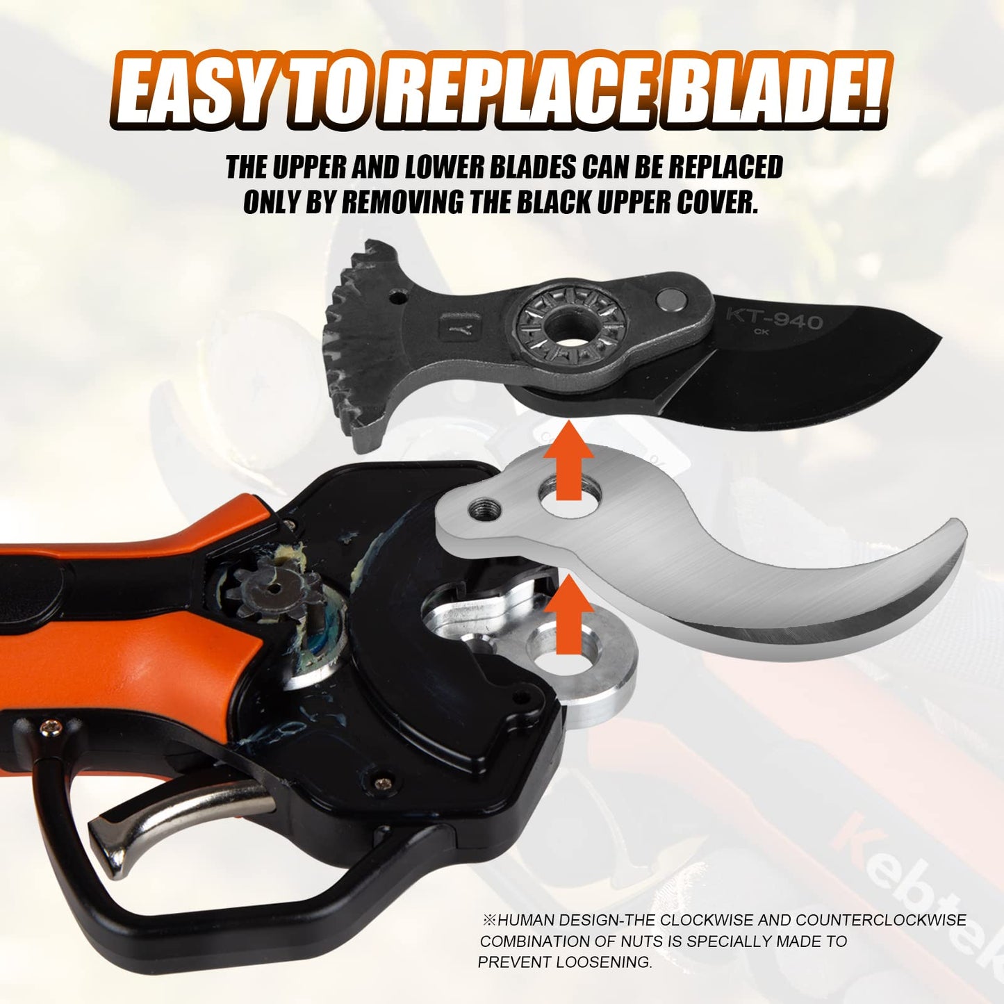 2 In 1 Electric Pruning Shears 40MM Pole Set，Brushless Motor 2Pack 2AH Rechargeable Battery-LCD Display Screen (KT940 Pruner+Pole Set)