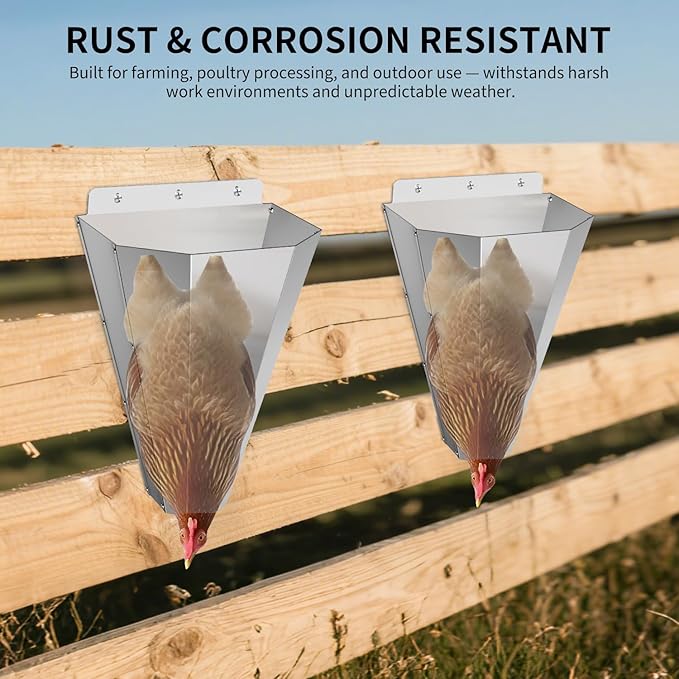 Medium Chicken Cone, Stainless Steel Poultry Restraining Cone with Safety Gloves, Flat Back Design, Chicken Processing Equipment for Laying Hens, Broilers, and Turkeys up to 8 lbs (1 Pack, Silver)
