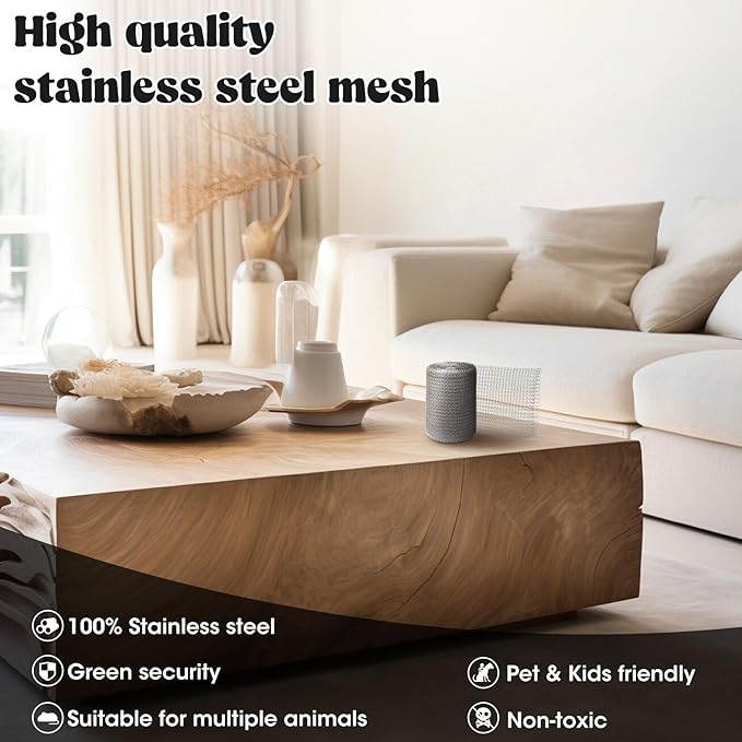 Wanqueen Wire Mesh Roll for Mice Control, 5'' * 50Ft Stainless Steel Copper Mesh Rodent Rat for Gap Wall Hole Filler, Flexible Metal Rodent Proof Wire Mesh for Garden and House