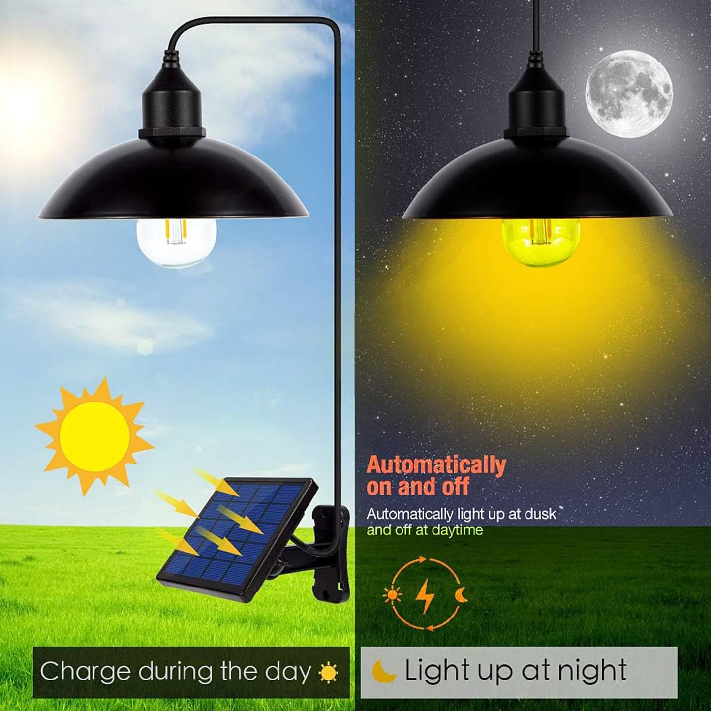 Solar Light for Chicken Coop Classical Bulb with 9.8FT Cord Solar Pendant Lights Outdoor Dusk to Dawn Waterproof for Shed, Indoor, Playhouse