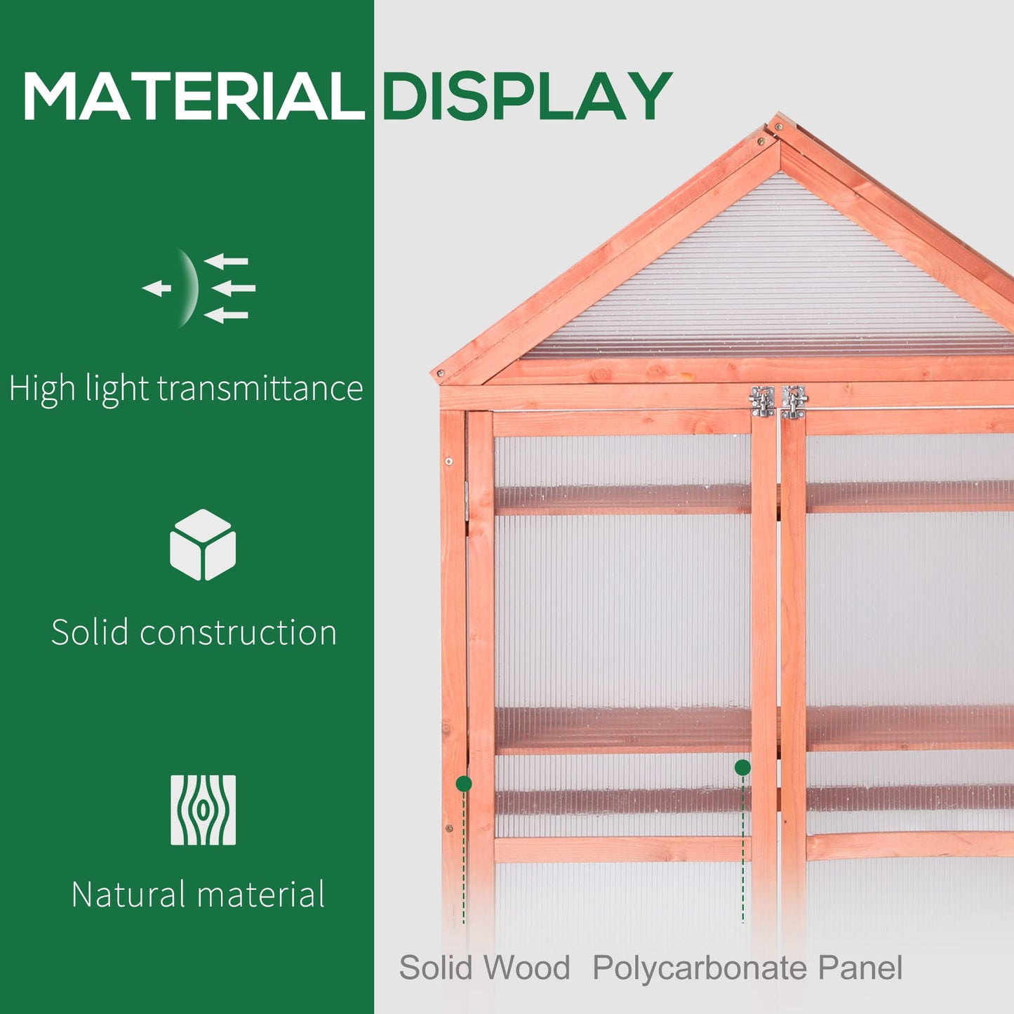 Outsunny 32" x 19" x 54" Garden Wood Cold Frame Greenhouse Flower Planter with Adjustable Shelves, Double Doors, Orange