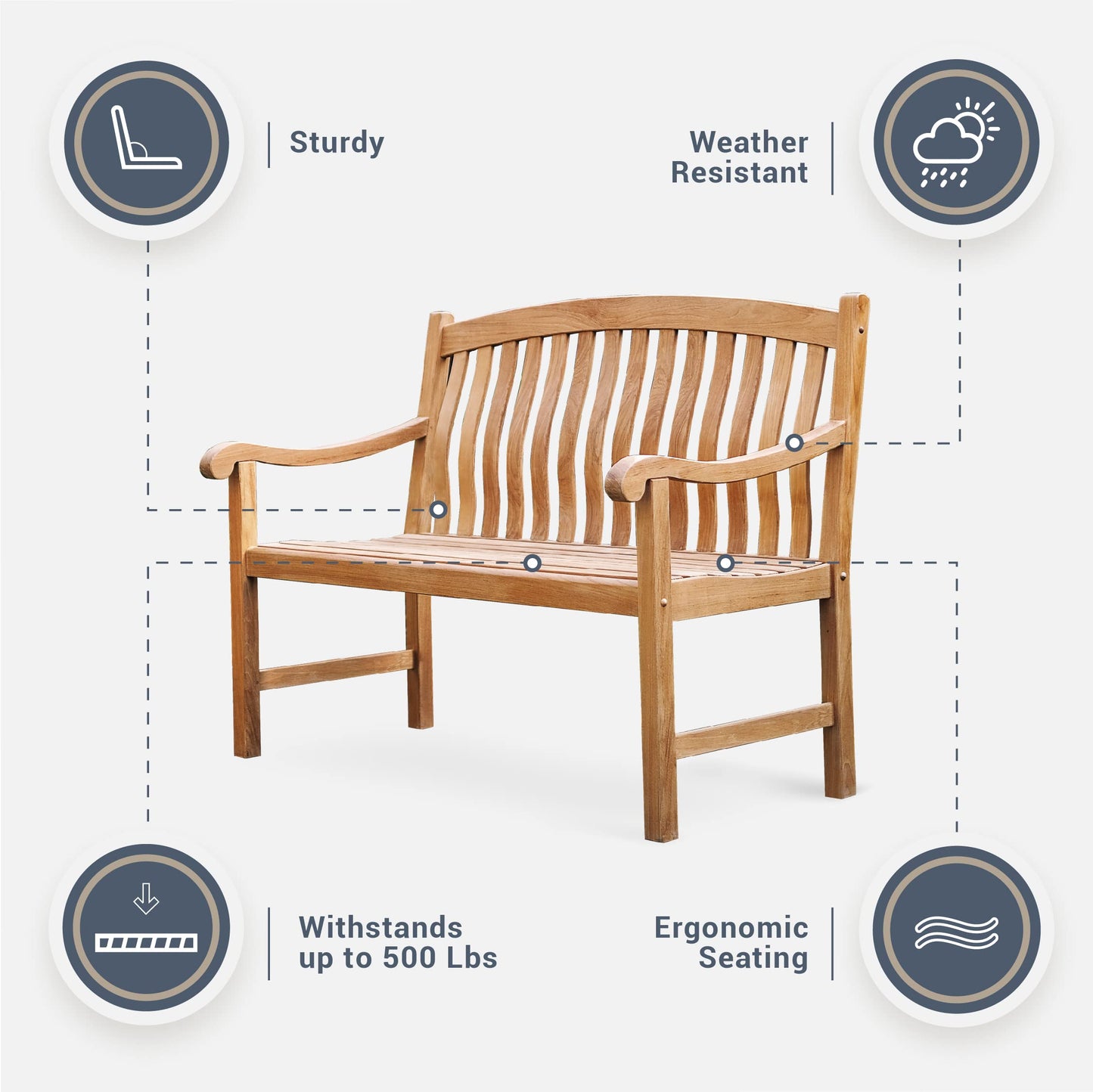 Cambridge Casual Arie 4-Foot Teak Wood Outdoor Garden Bench – Weather-Resistant Wooden Patio Bench for Porch, Deck, Lawn, Backyard, or Balcony – Stylish and Durable Seating