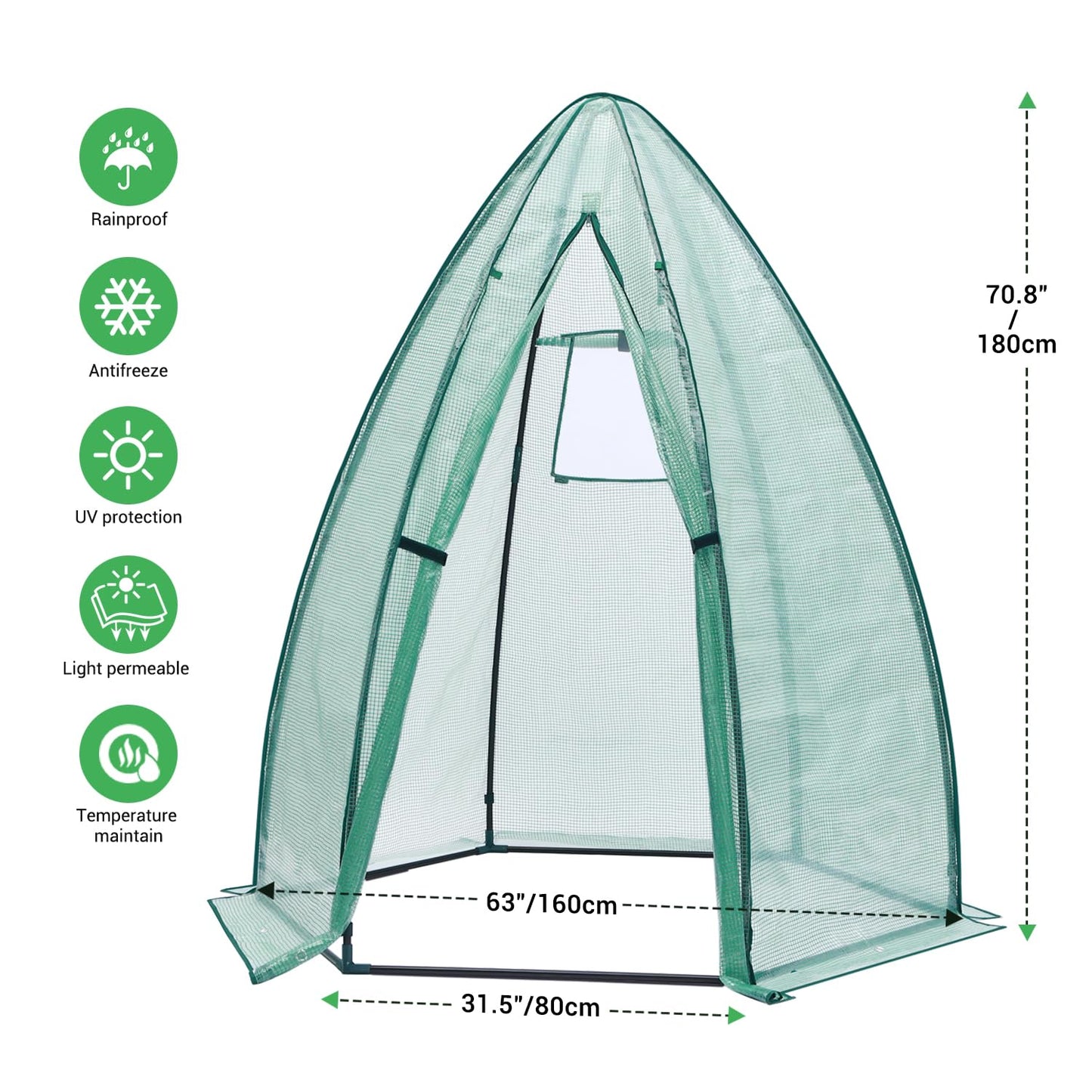 Portable Plant Protector from Animals, Ohuhu Greenhouse for Outsides with Durable PE Cover, Heavy Duty Green House with Zippered Door Mesh Window for Vegetables Flowers Fruits Herbs, 63x54x71 Inch