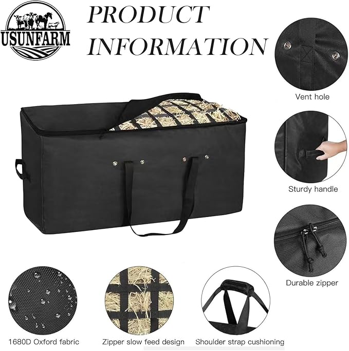 Hay Bags for Horses, 44x18x22inch Extra Large Premium Oxford Heavy Hay Bale,Separated Design Slow Feed Hay Bag Feed Design for Horses, Goats, Sheep, Donkeys, Barn and Stable