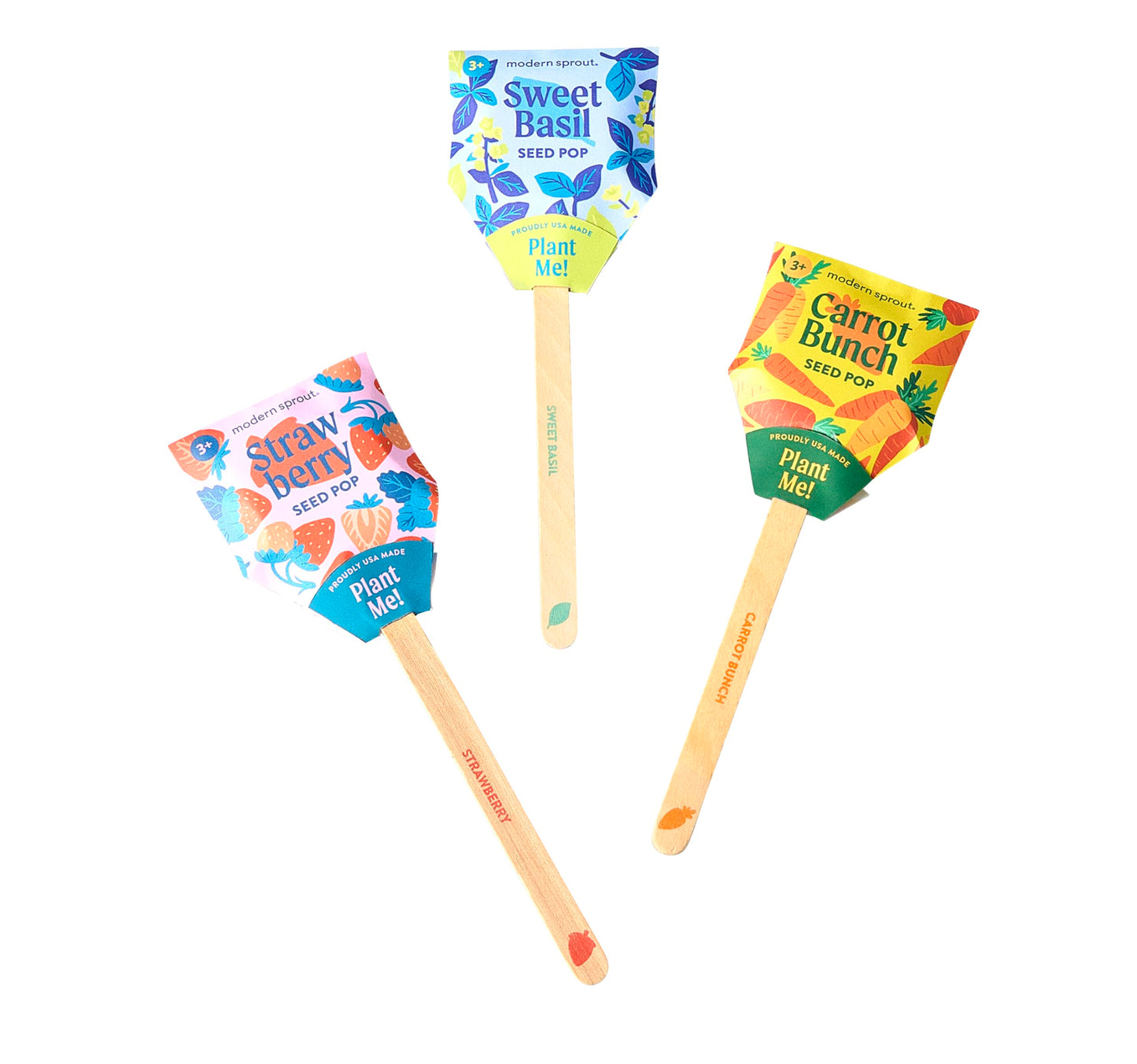 Modern Sprout Seed Pops - Organic Non-GMO Carrot, Strawberry & Basil Seeds for Planting - Fun Family Activity - Ideal for Indoor & Outdoor - Playful Gift for Kids, Adults and Plant Lovers (Pack of 12)