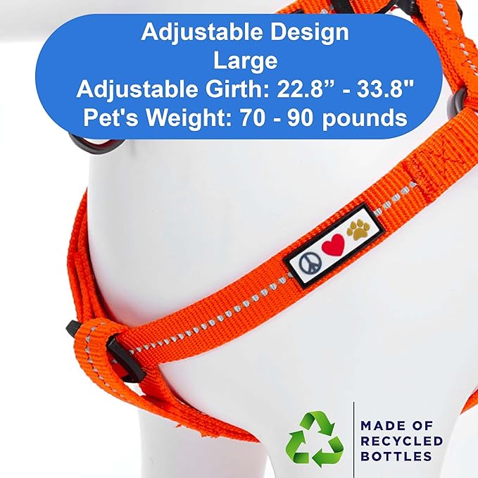 Pawtitas Recycled Dog Harness with Reflective Stitched a Puppy Harness Made from Plastic Bottles Collected from Oceans Large Orange Habanero