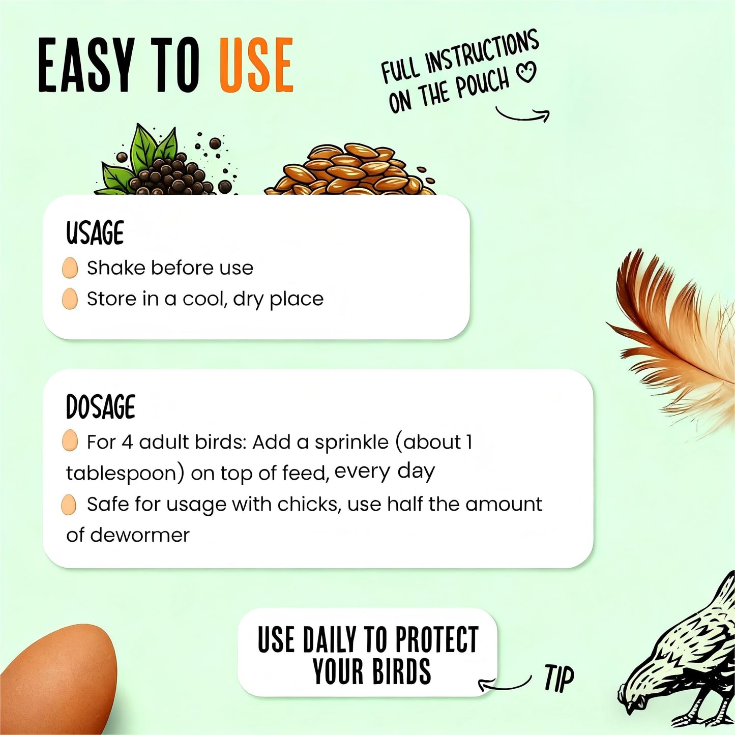 ZURPRISE Natural Chicken Dewormer Powder - Chili Flavor | All-Natural Poultry Worm Treatment for Hens & Birds | Easy-Mix Feed Supplement | Safe for Eggs | No Withdrawal (1LB Pouch)