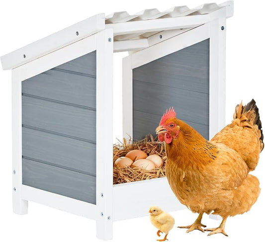 PETSFIT 1 Hole Chicken Nesting Box-All Weather PVC Roof, Natural Wood Design with Privacy Back Panel for Hens-Wall Mounted or Floor Use in Coops, Farms, Backyards,Easy to Assemble and Clean