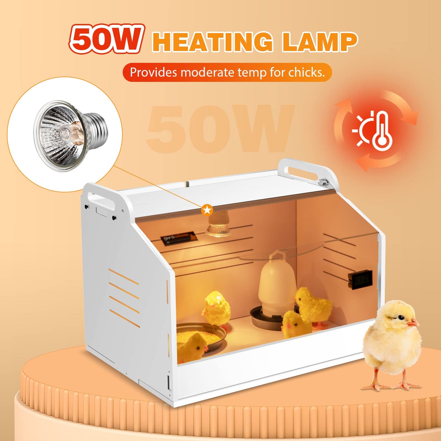 Proshine Chicken Brooder Box for Chicks, Quail Brooder with Heating Lamp, 2 Mode Thermometers Warms Up to 10 Chicks for Duckling Parrot Lizard