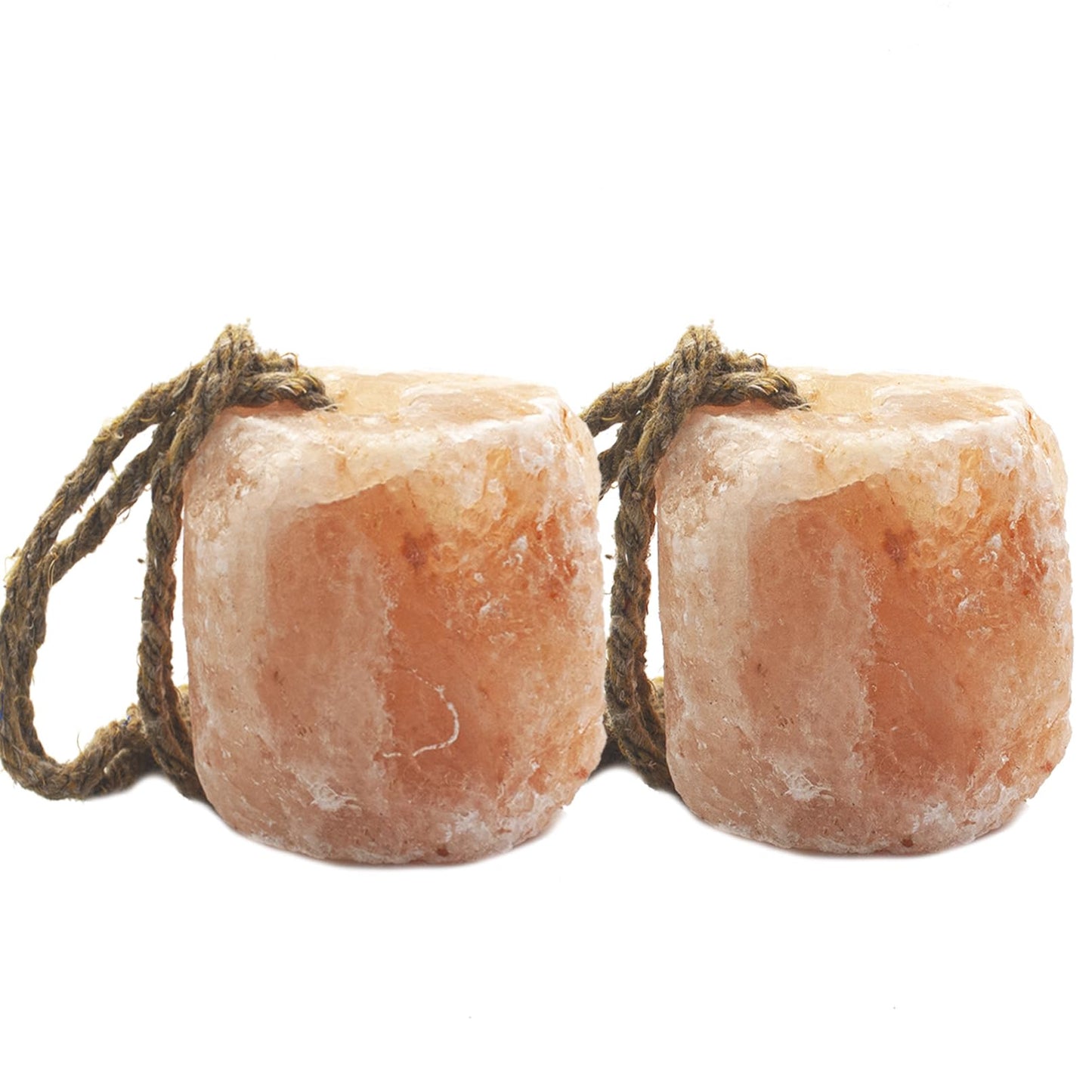 MUYG 2 Pack Himalayan Salt Lick Natural Minerals Block on Rope for Horses,Cattles,Deer,Goat and Other Livestock Long Lasting Original Pink Salt Lick (4.8-6.6 lbs)