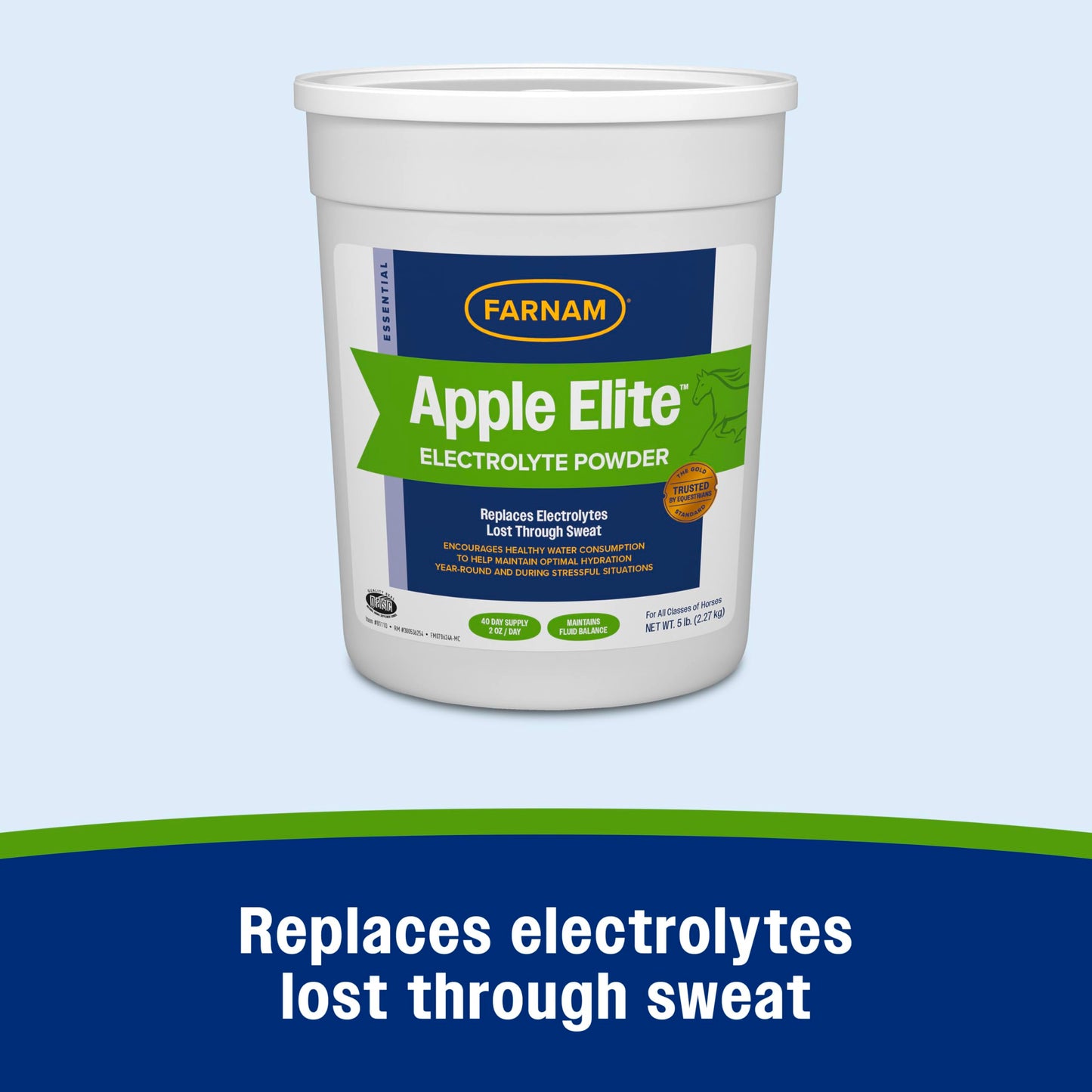 Farnam Apple Elite Electrolyte Powder Supplement for Horses, Replaces Vital Minerals, Encourages Hydration, No Added Sugar, 5 pounds