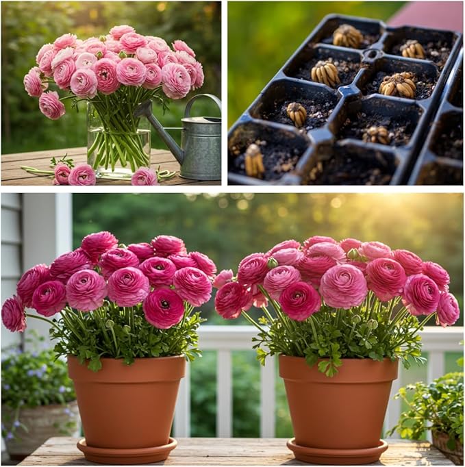 Ranunculus Flower Bulbs for Growing - Perennial Flowers with Extended Bloom Times - Ranunculus Corms for Planting (10 Pink Corms)