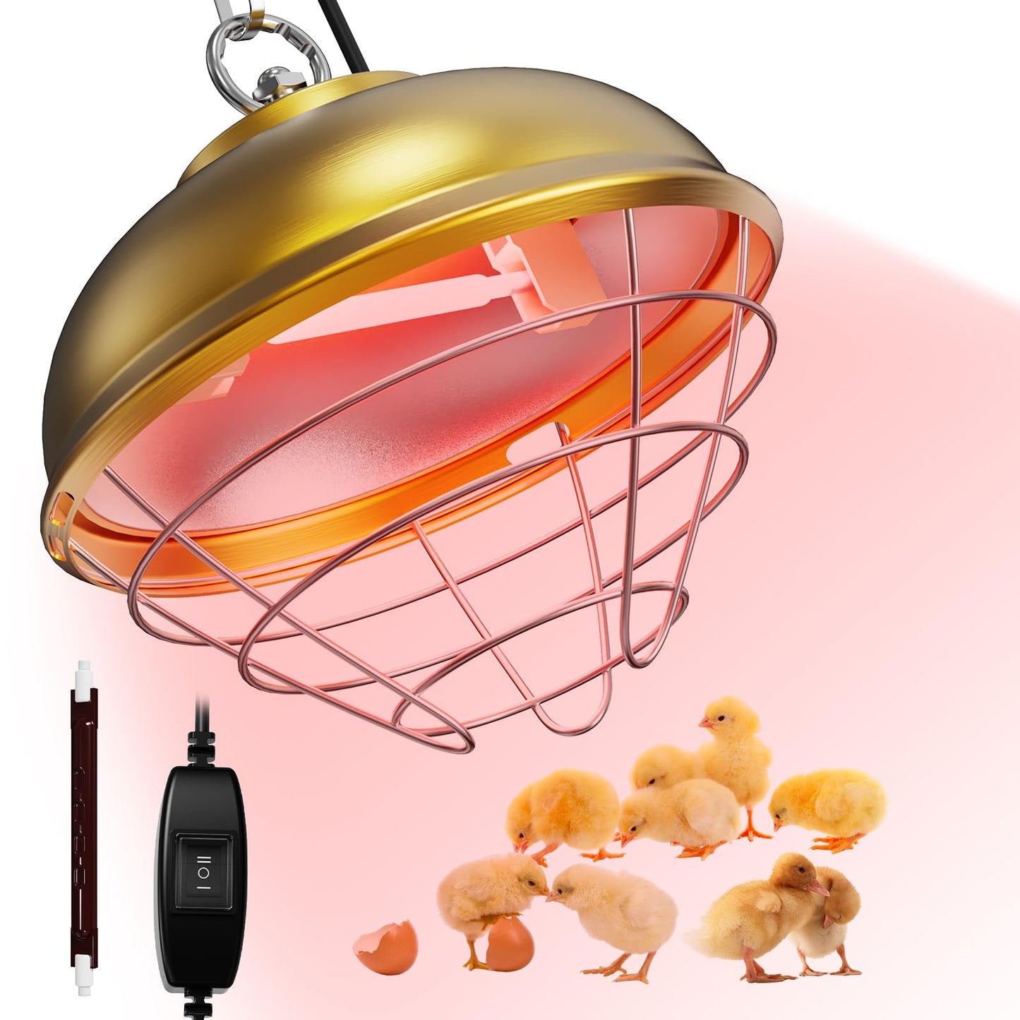 Nexum 300W Heat Lamp for Chickens, Chicken Coop Heating Lamp Brooder with Adjustable Temp & Height, Comes with a Spare Light Tube, Suitable for Livestock Supplies Warmer